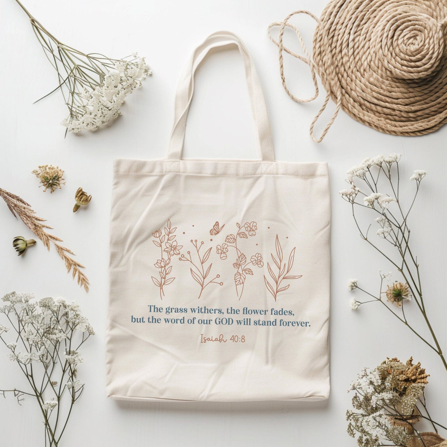 Christian Wildflower Tote Bag - Bible Verse Gift for Her - Church Bag for Women