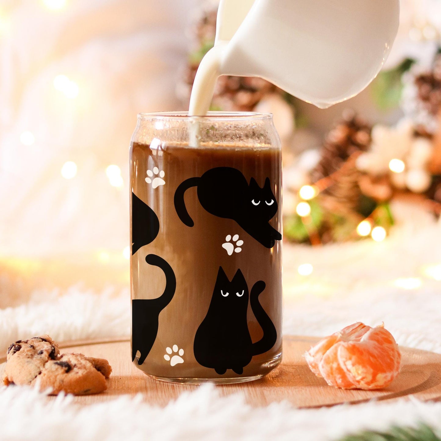 Cat Tumbler Iced Coffee Glass Gift for Cat lover Halloween and fall season