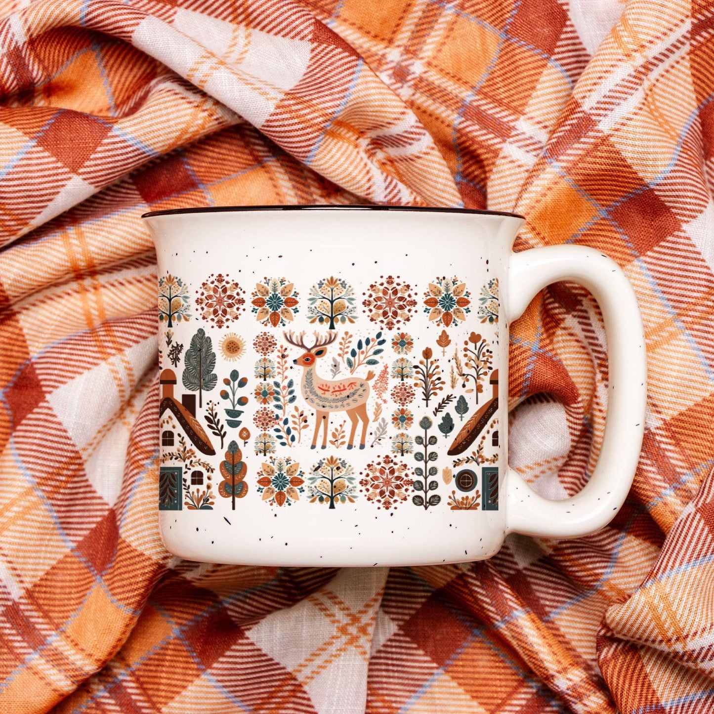 Deer Nordic Mug Folk Art Gift - Scandinavian Decor Mountains Cabin