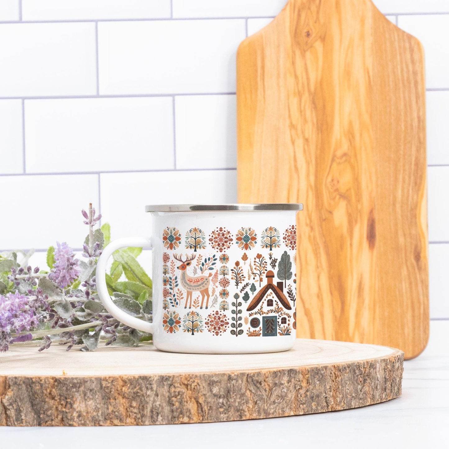 Deer Cozy Camping Mug with Nordic Folk Art - Hygge Home Gifts