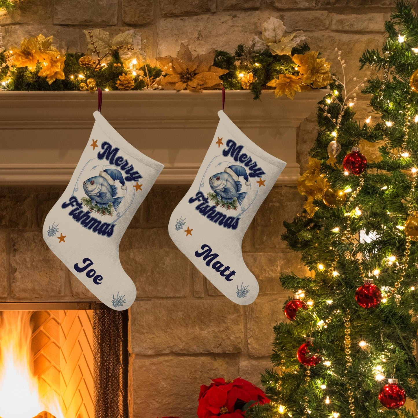 Fishing Christmas Stocking Custom Name - Grandpa and Dad Fishing Gift