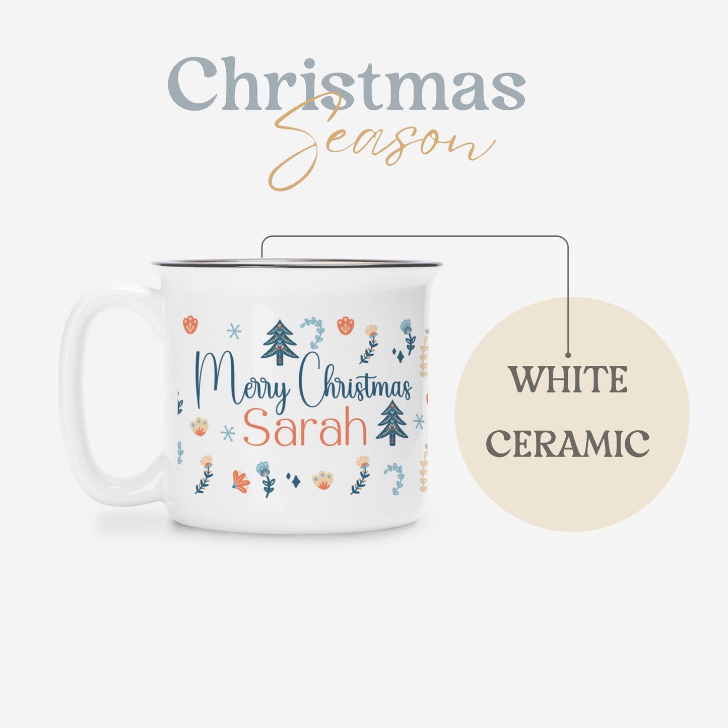 Nordic Mug Folk Art design Christmas Gift Custom name - Camping Ceramic Holiday Mug Hygge