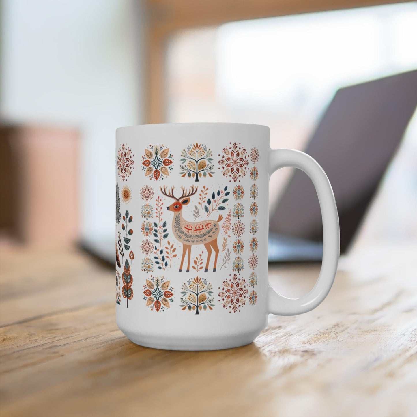 Deer Mug Nordic Mountains Nordic Gift - Aesthetic Winter Folk Art Mug Gift Appreciation
