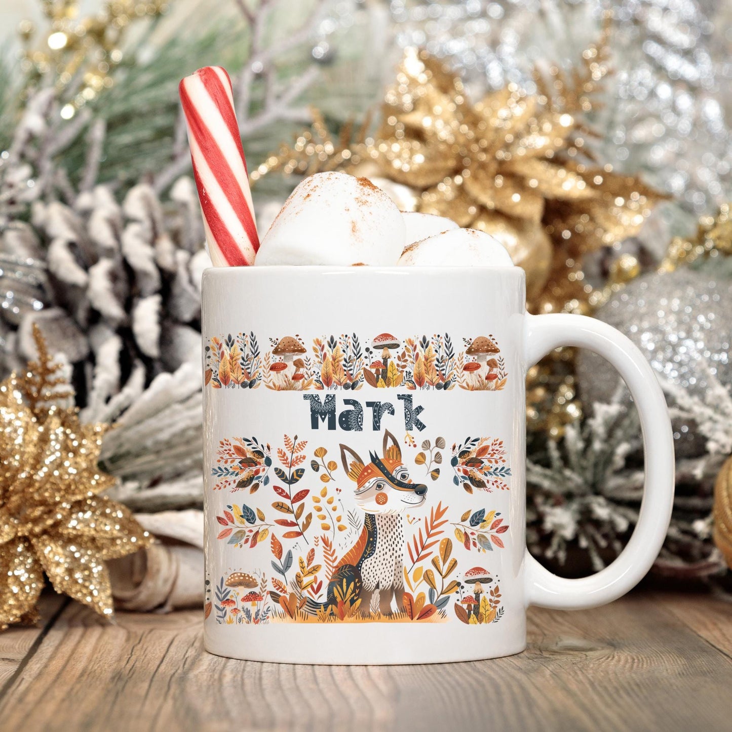Fall Thanksgiving Appreciation Gift- Fox Nordic Folk Art Mug