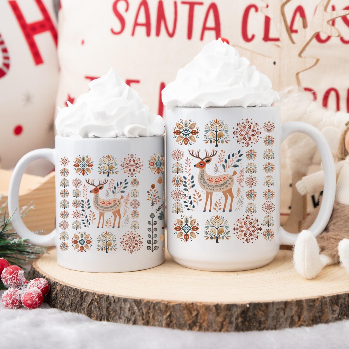Deer Mug Nordic Mountains Nordic Gift - Aesthetic Winter Folk Art Mug Gift Appreciation