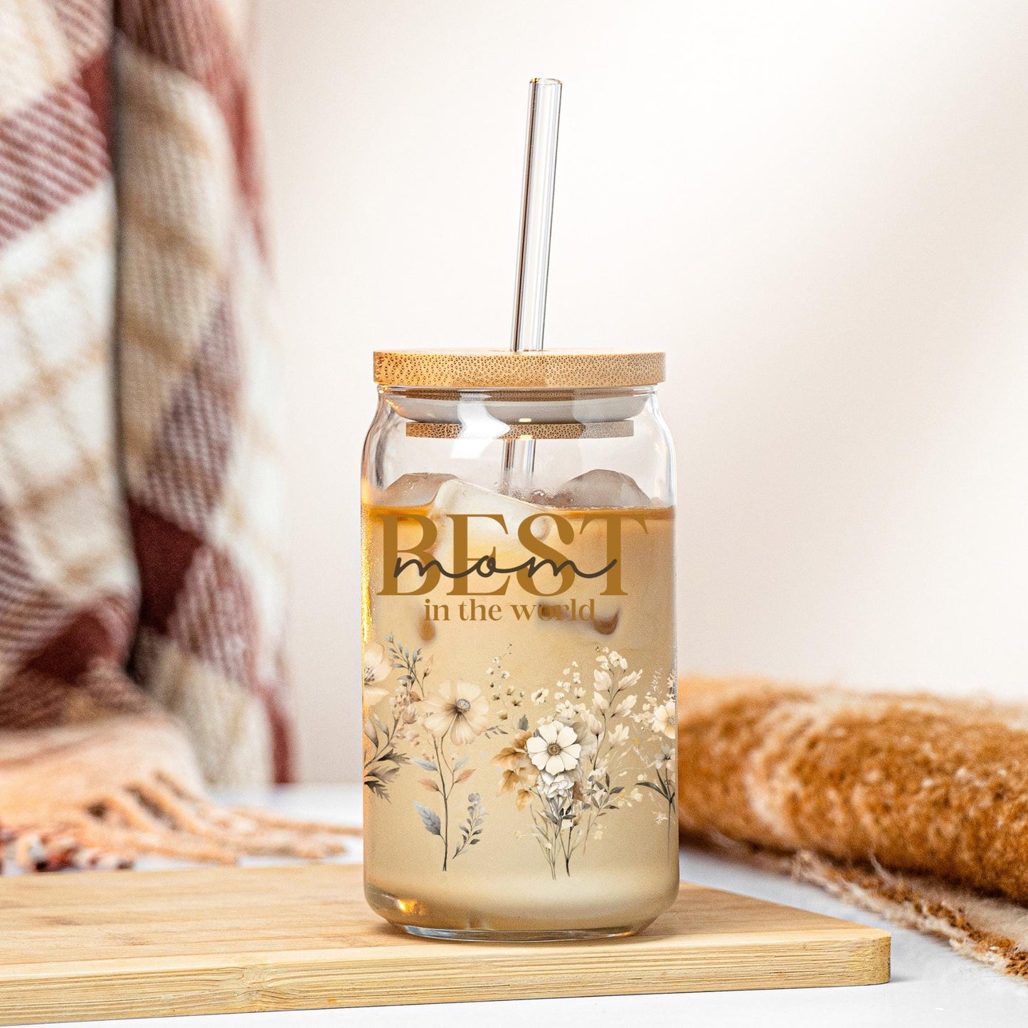 Floral Tumbler for Mom gift Mothers Day- Iced Coffee Glass Cup for Mama