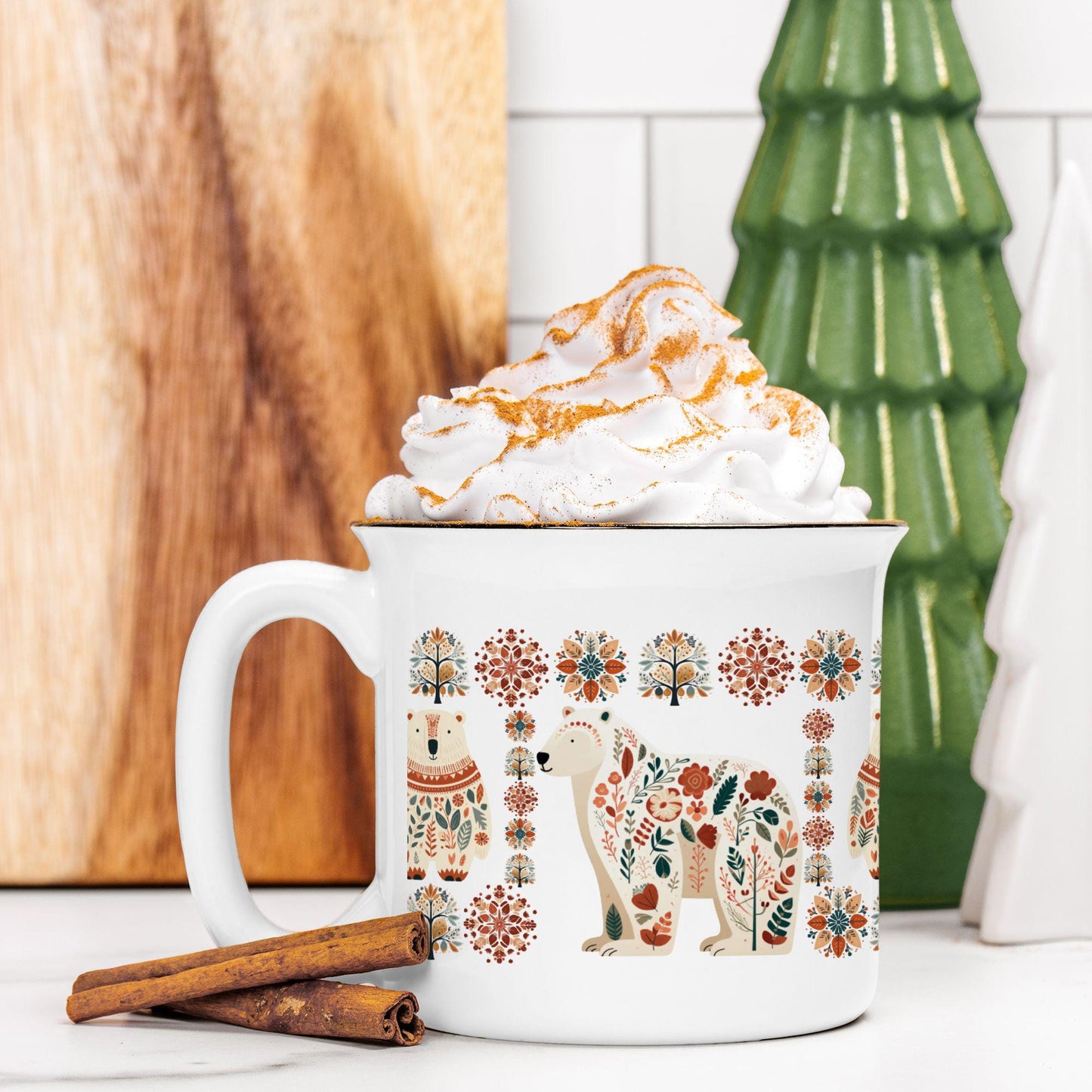 Polar Bear Camp Mug Scandinavian Coffee Gift Idea