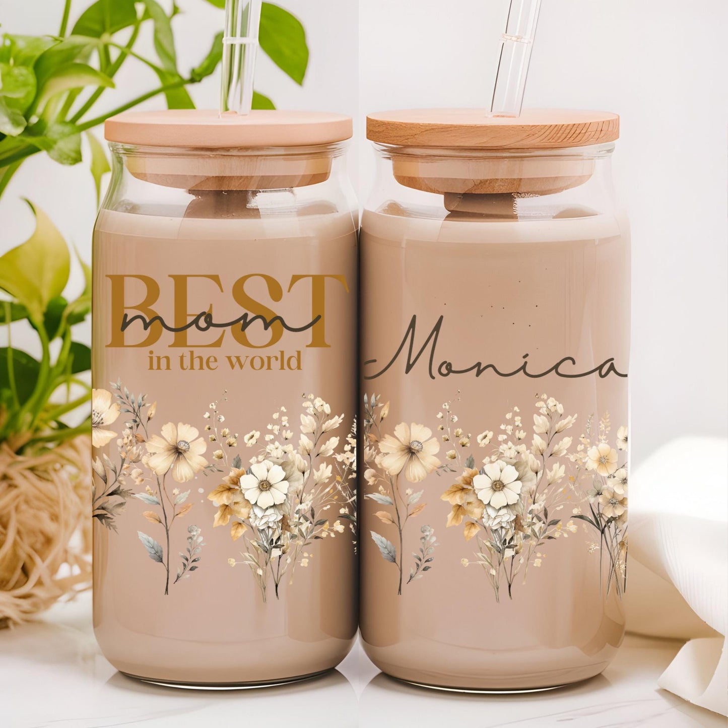 Floral Tumbler for Mom gift Mothers Day- Iced Coffee Glass Cup for Mama