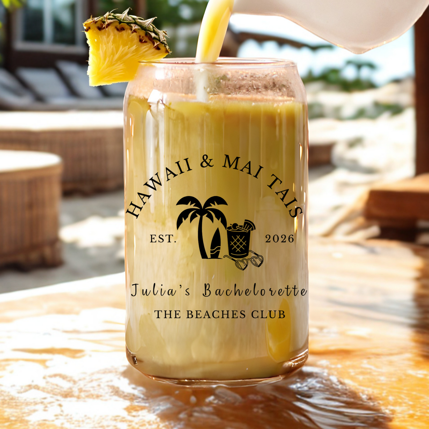 Hawaii Bachelorette Iced Glass Cup girls trip - Engagement Gift Bridesmaids