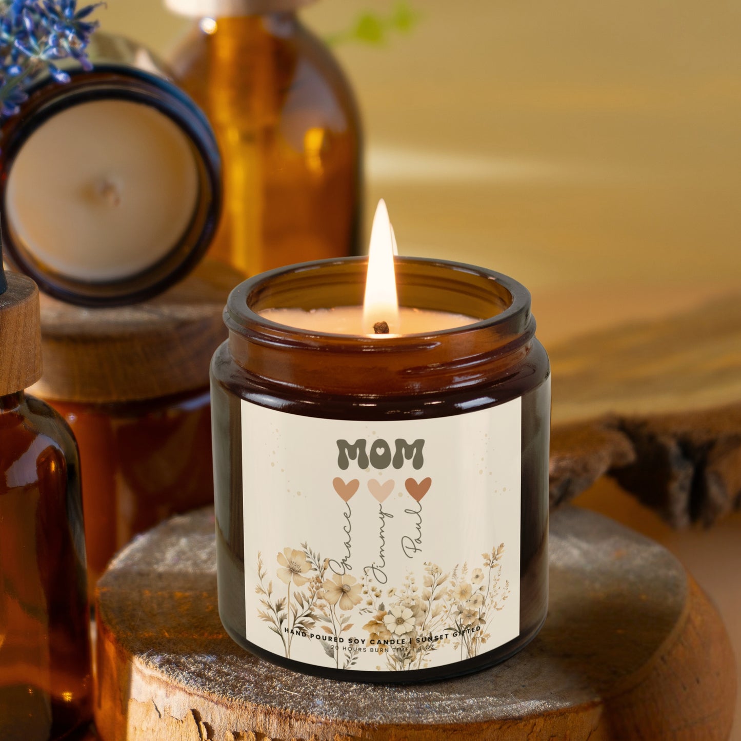 Mom Floral Candle Gift Custom Mother's Day -Mama Candle with Kids Names