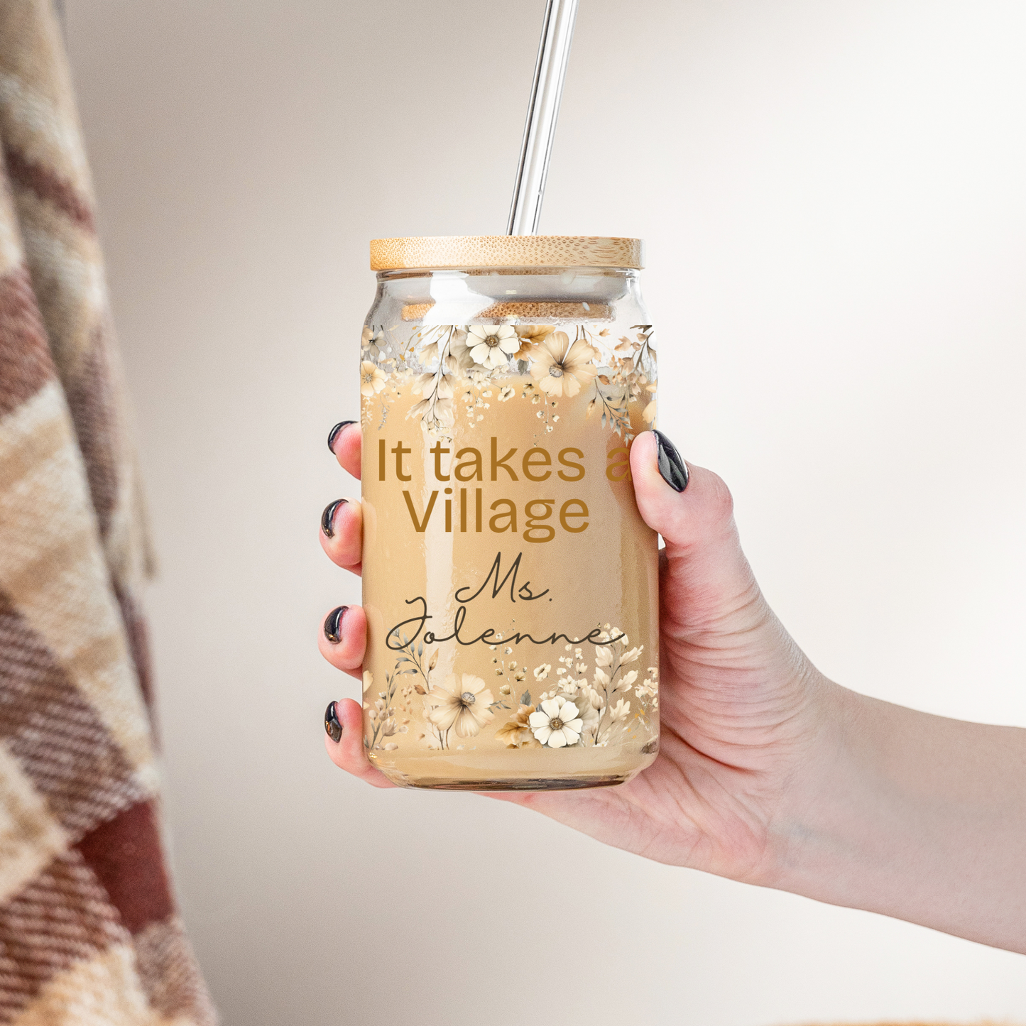 Gift "It takes a village" Glass Tumbler Thankful for teachers and family