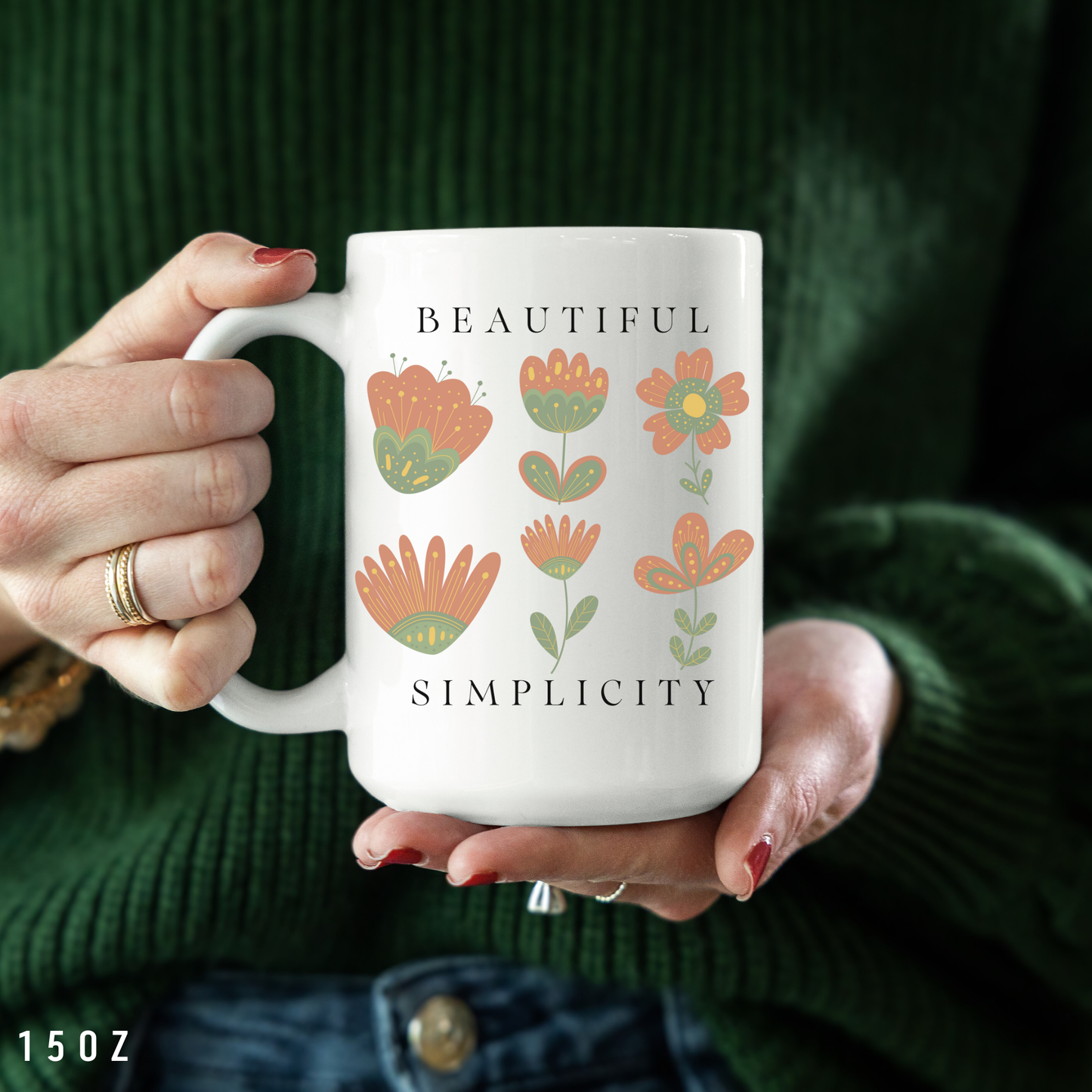 Floral Mug Nordic Folk Art Aesthetic Mug - Gardening Gift for Nature Lovers