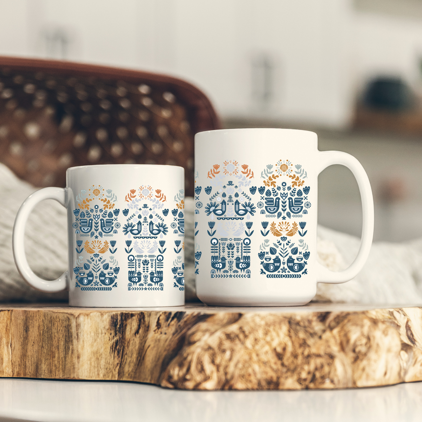 Nordic Folk Art Coffee Mug Scandinavian Design Gift
