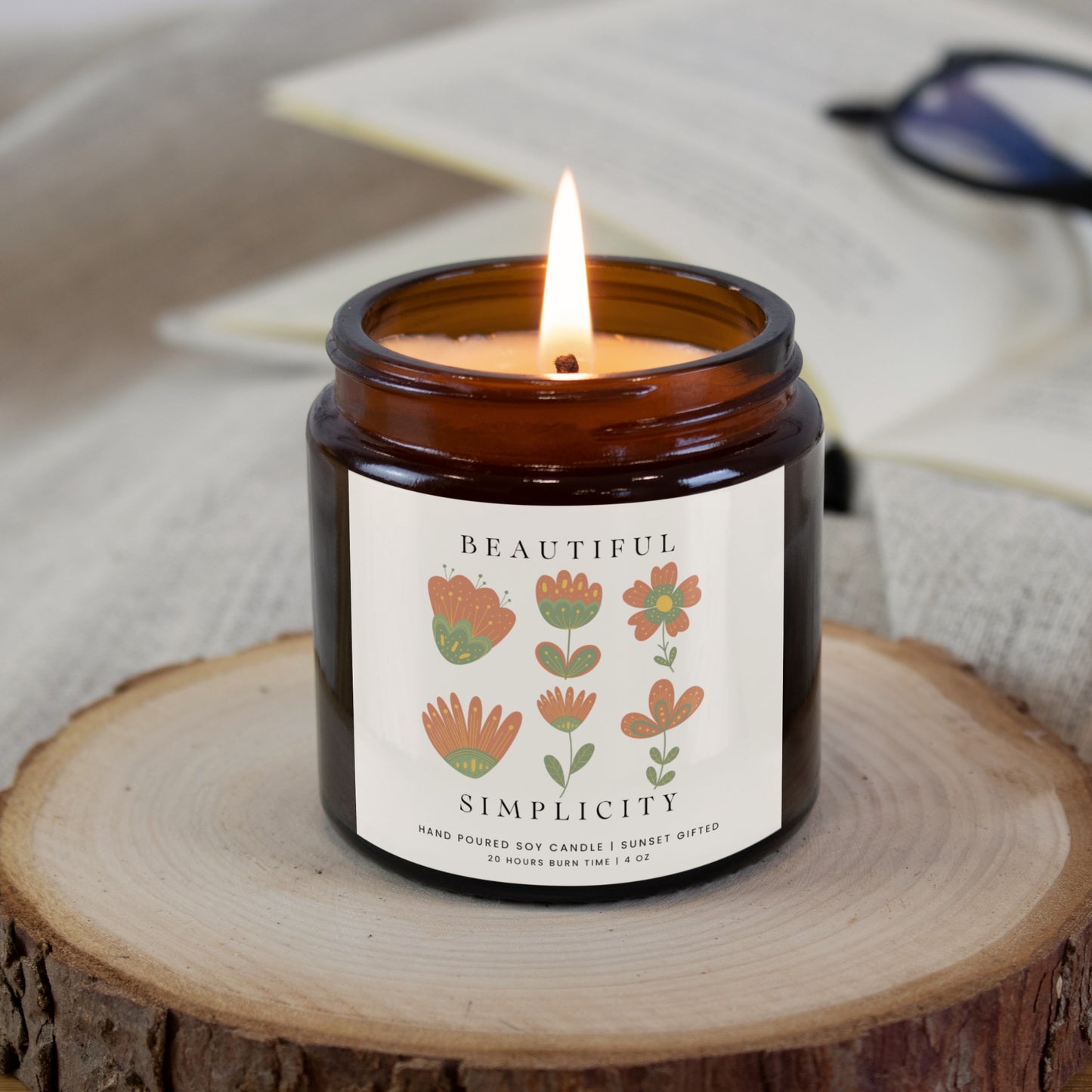 Wildflowers Candle for Hygge Home Decor, Botanical & Gardening Gift - Nordic Minimalist Design Gift