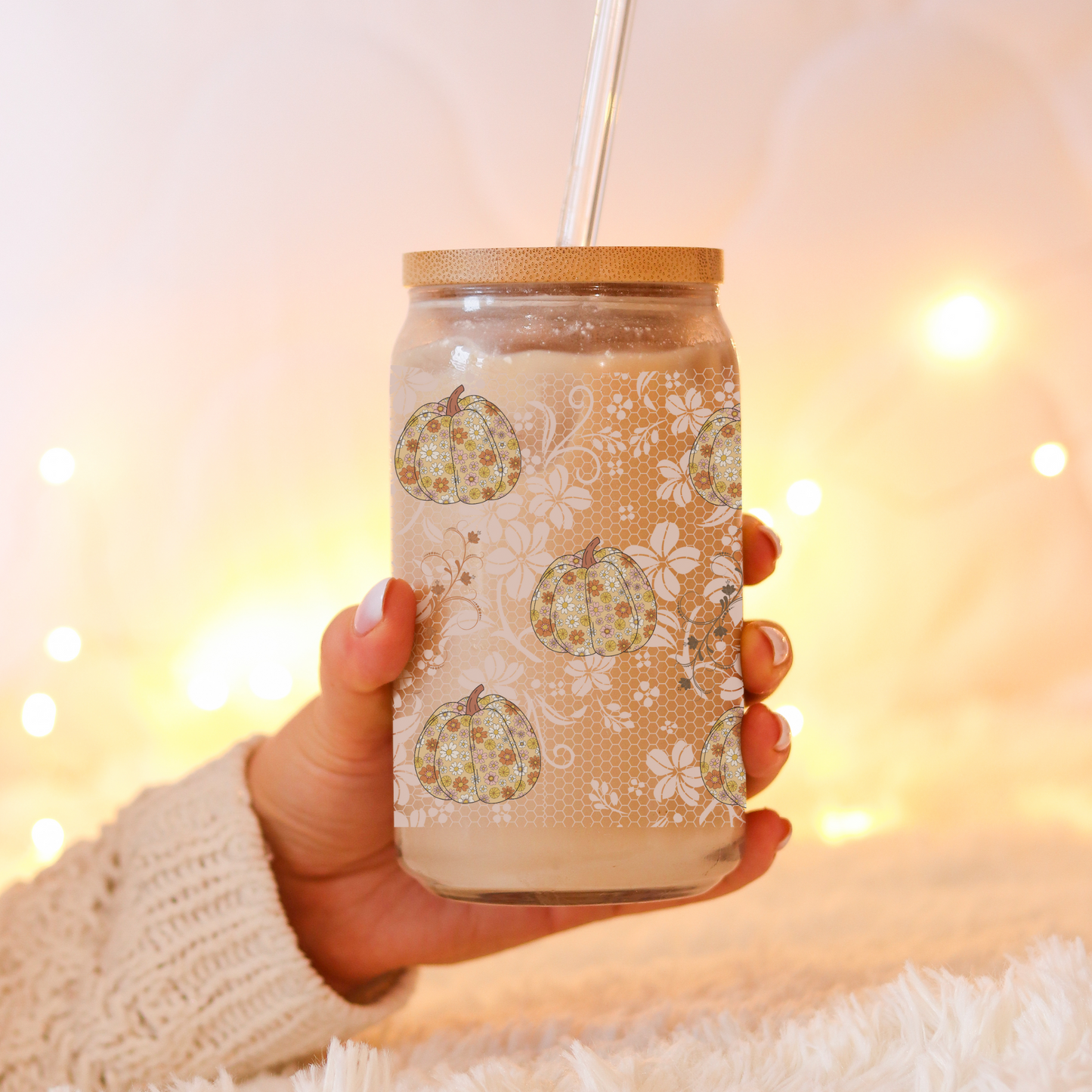 Pumpkin Glass Tumbler Fall Gift - Pumpkin Spice Cup Thanksgiving Favors