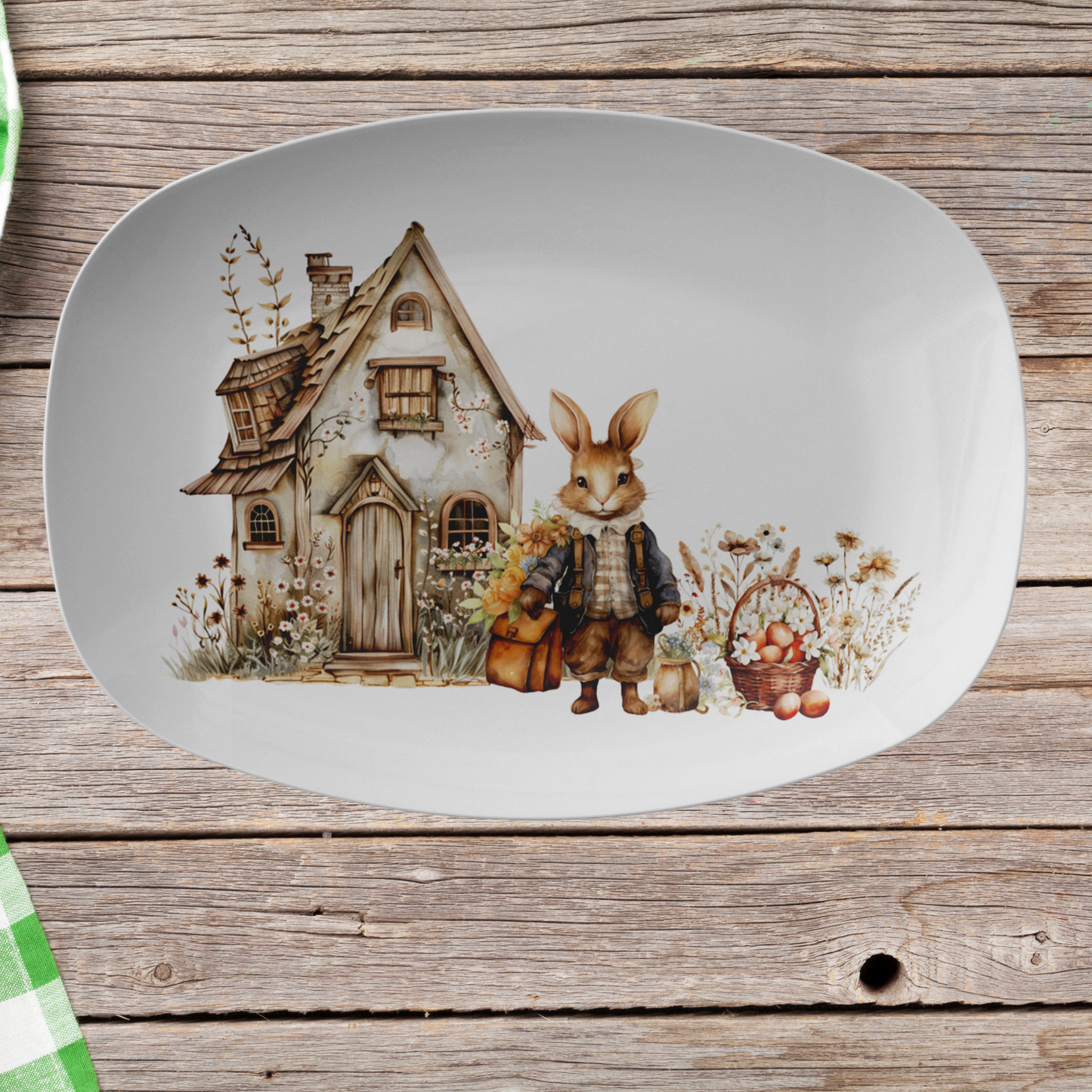 Rustic Platter Farmhouse Decor Rabbit Floral Hostess Table Settings