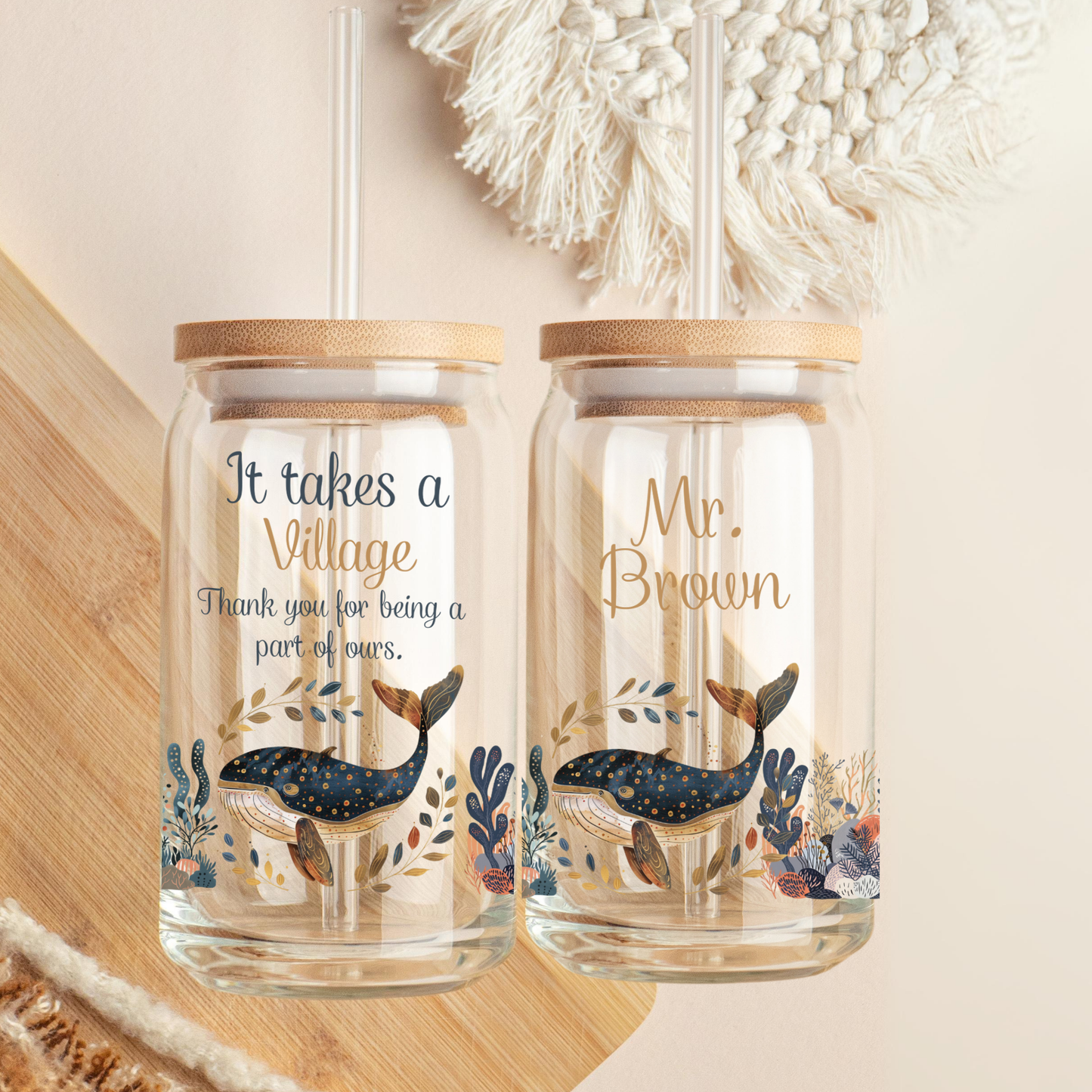 Thank you Gift Glass Tumbler Oceans Themed - Beach lover, Teachers, Daycare Gift