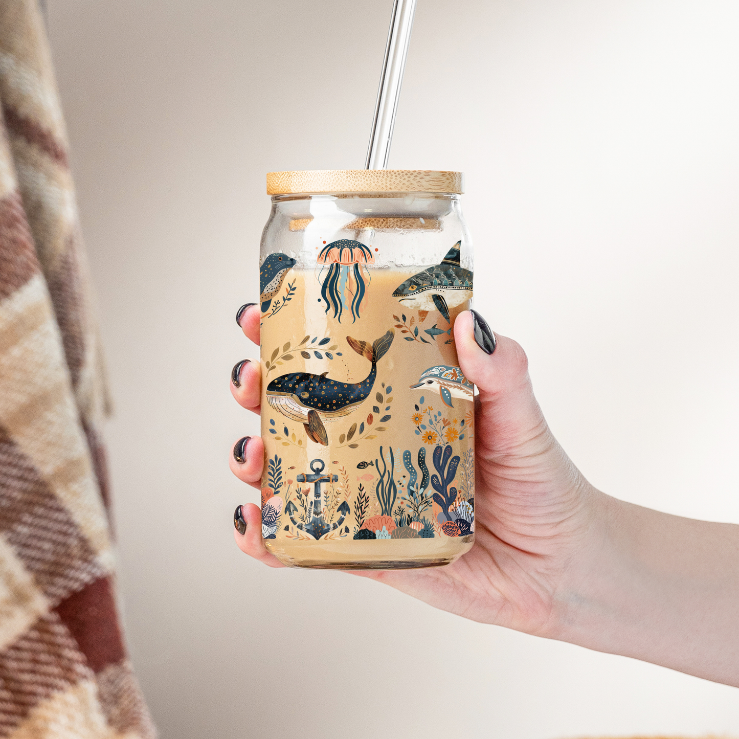 Ocean Themed Glass Tumbler Perfect for Beach Lovers and Summer Party drinkware