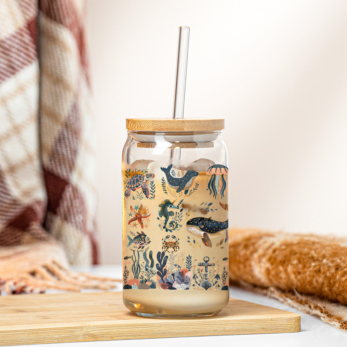 Ocean Themed Glass Tumbler Perfect for Beach Lovers and Summer Party drinkware