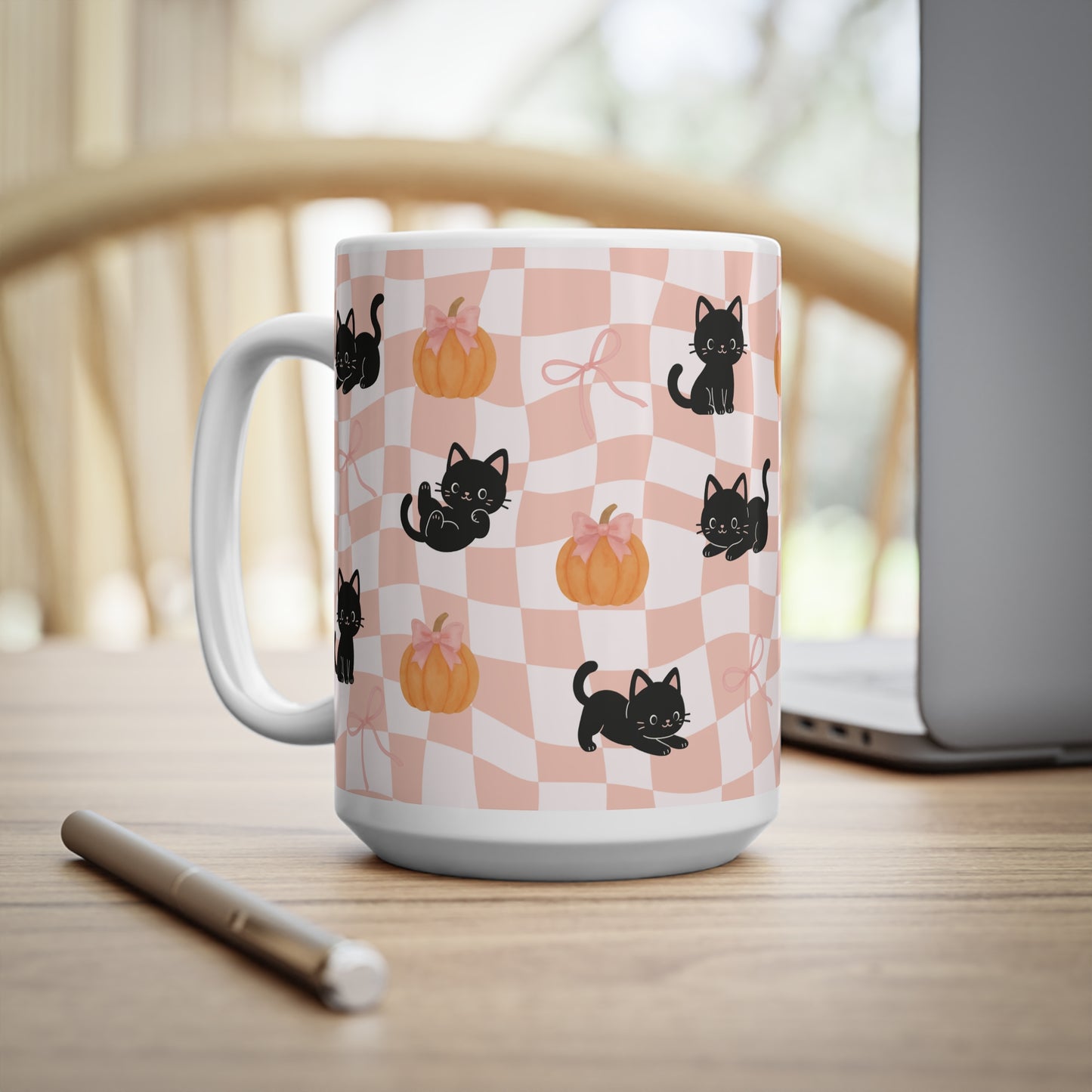 Pink Halloween Cat Pumpkin Mug Gift - Fall Vibes Cat Mom Gift