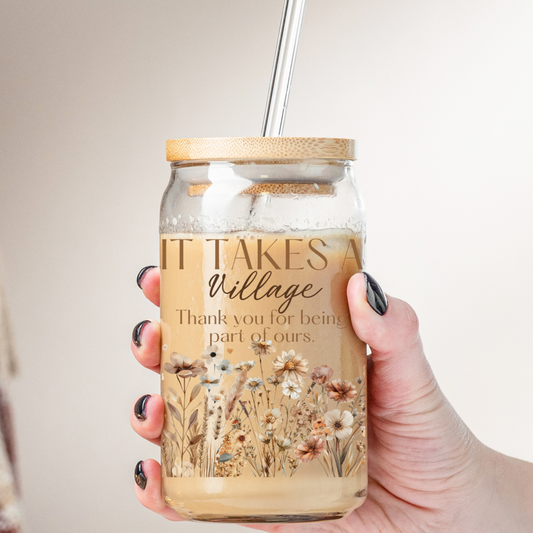 Floral Glass Coffee Cup- Thank you Gift Teachers, Moms, Grandma and Daycare