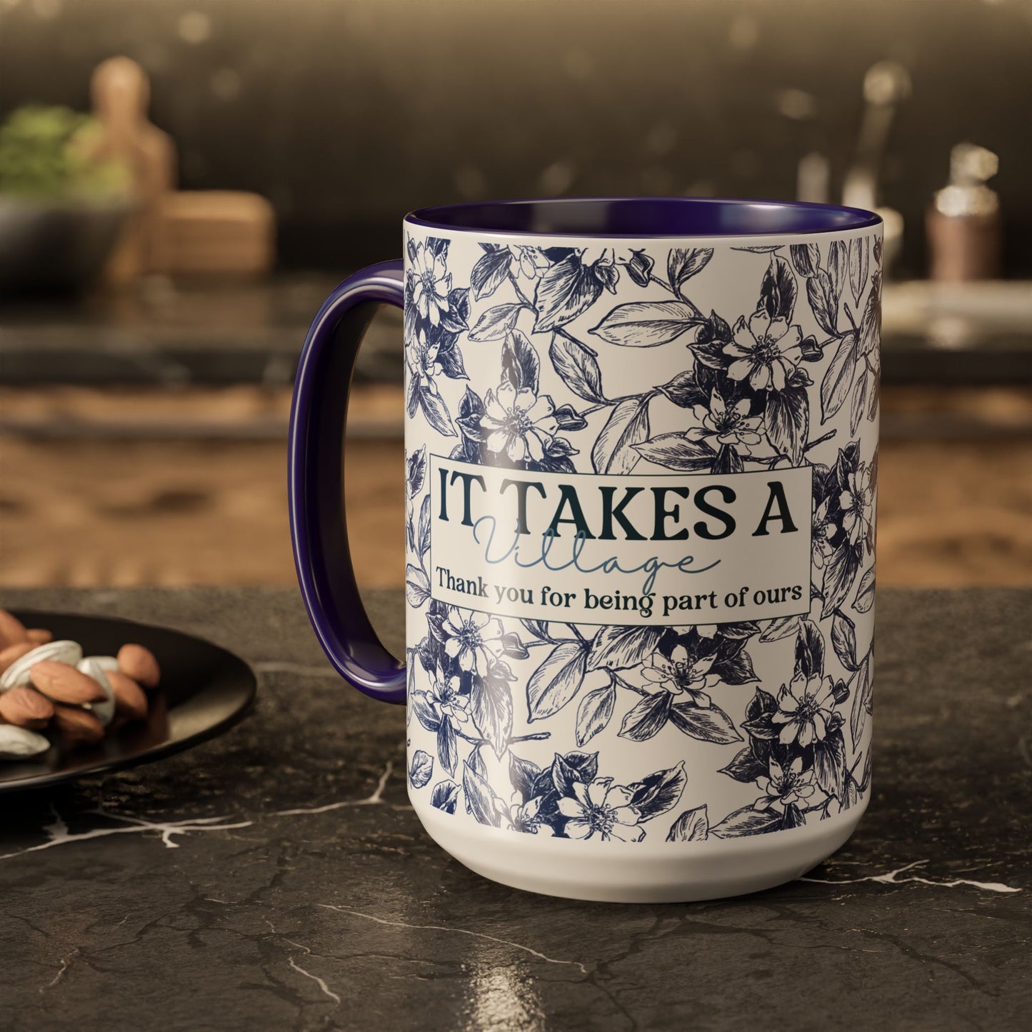 Floral Mug Personalized Thank you gift, Cute Coffee Cup Gift for Her, Housewarming It takes a Village Present, Mother's Day Gift