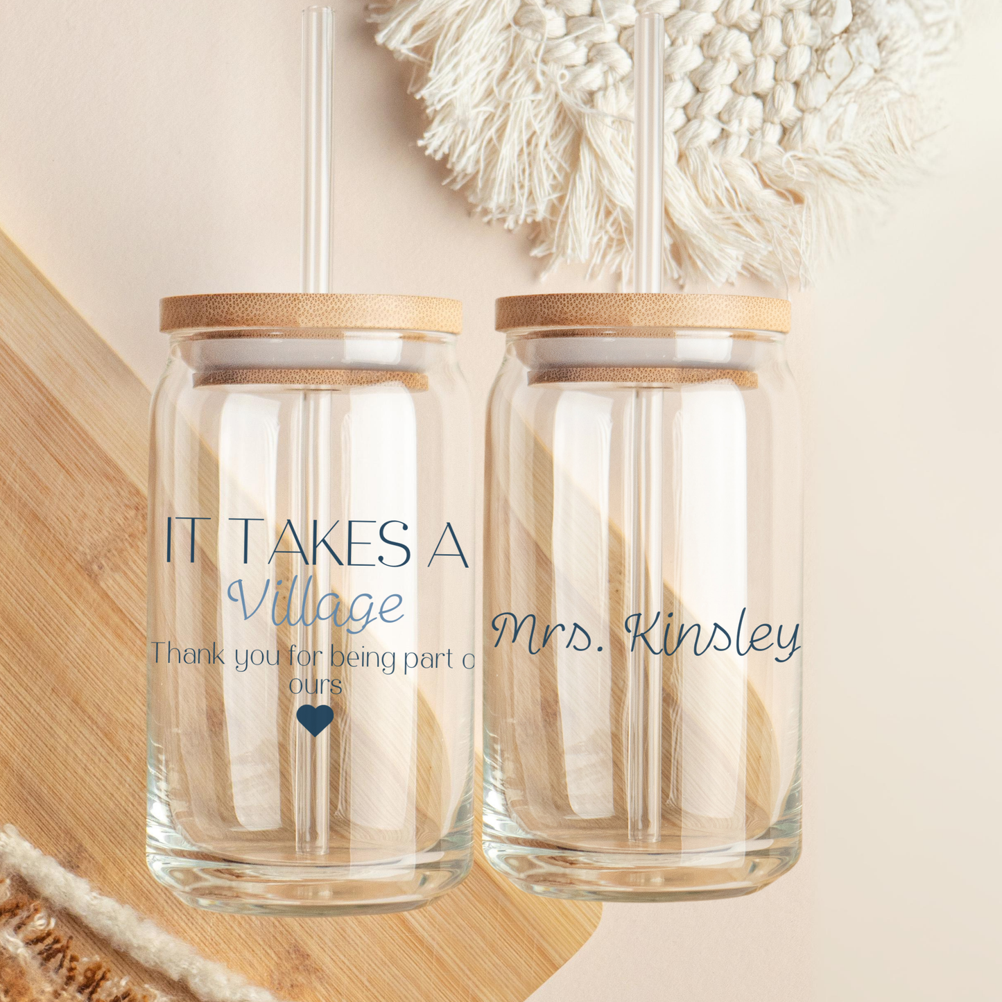 Thank You Gift Glass Coffee Cup for Friends & Family - Daycare Teacher Appreciation Tumbler