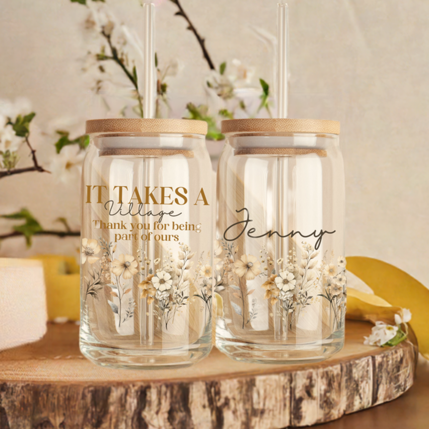 Appreciation Floral tumbler daycare gift - Thank you tumbler gift Nanny It takes a Village