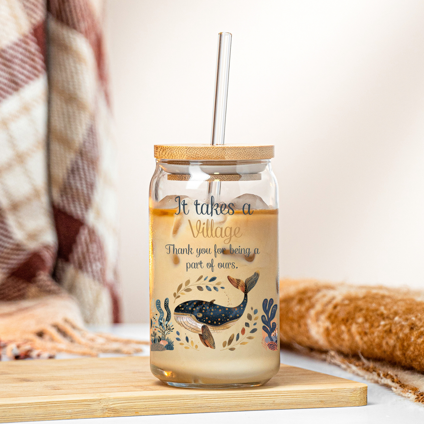 Thank you Gift Glass Tumbler Oceans Themed - Beach lover, Teachers, Daycare Gift