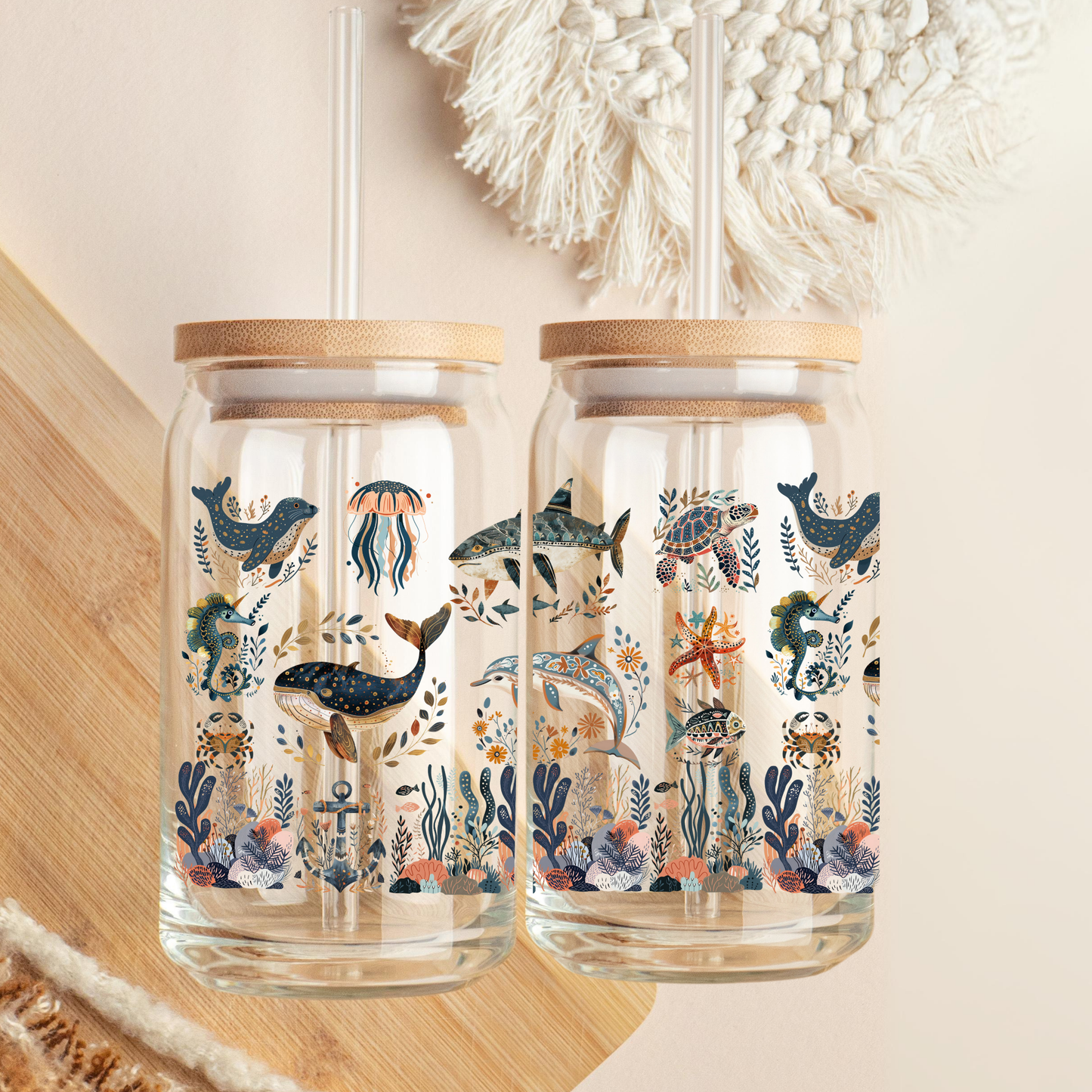 Ocean Themed Glass Tumbler Perfect for Beach Lovers and Summer Party drinkware