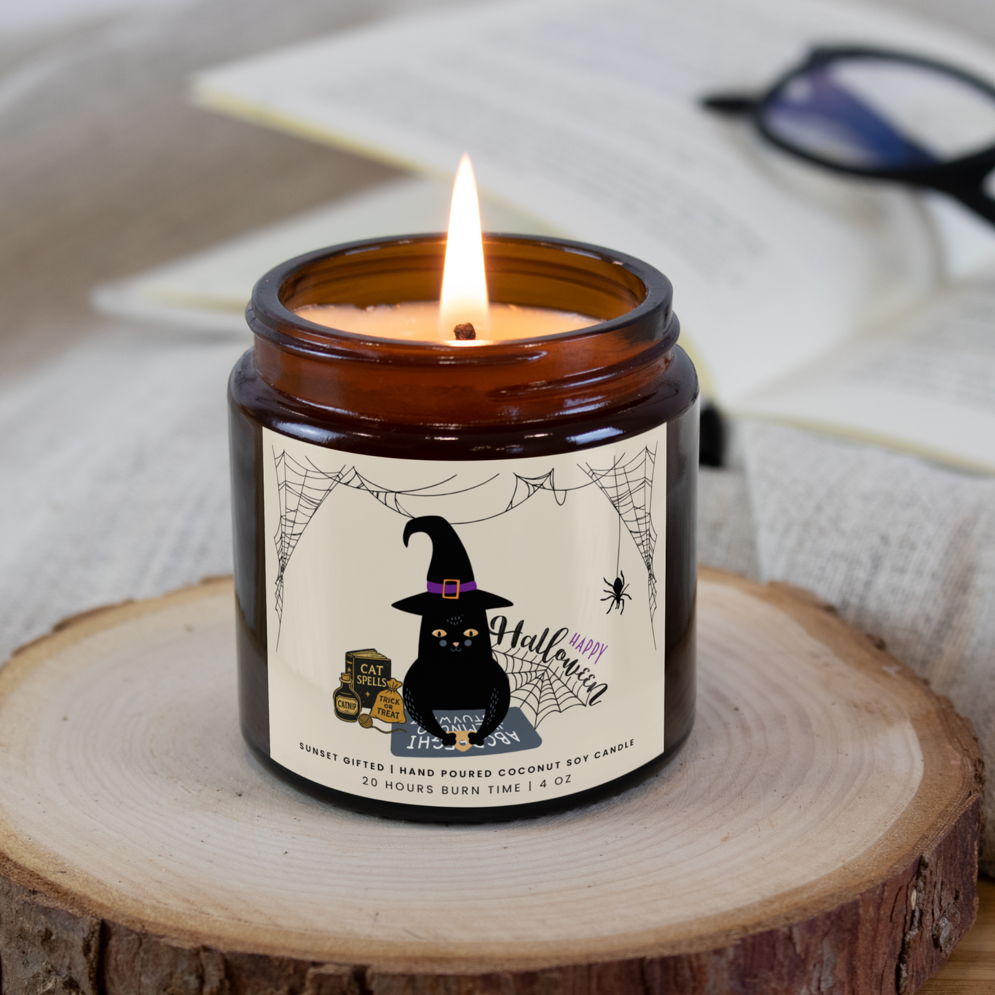 Black Cat Halloween Candle - Spooky Fall Decor Gift - Witchy Cat Lover Present