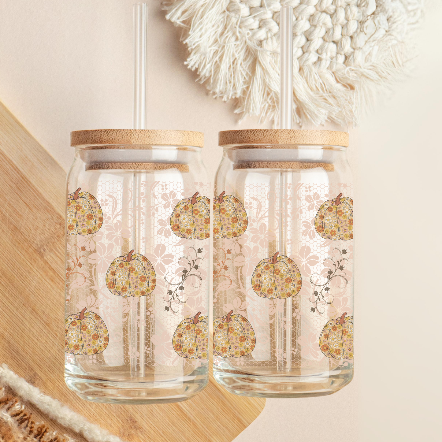 Pumpkin Glass Tumbler Fall Gift - Pumpkin Spice Cup Thanksgiving Favors