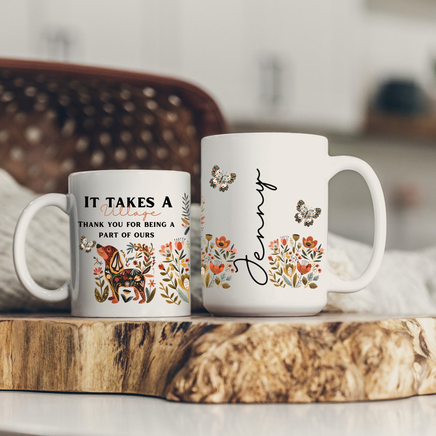 Deer Nordic Folk Art Candle with the phrase It takes a Village