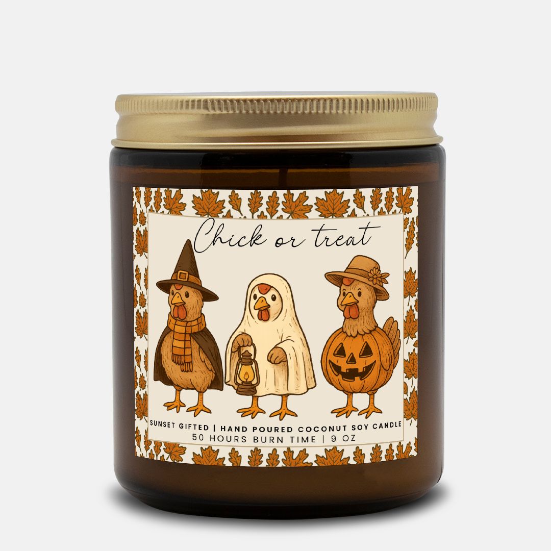 Farmhouse Chicken Candle - Cozy Fall Decor Gift - Rustic Halloween Amber Jar Candle