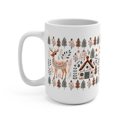 Deer Nordic Folk Art Mug -Woods Deer Season Cozy Hygge Mountains Mug