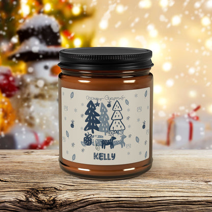 Festive Nordic Christmas Candle Custom name gift- Scandinavian Design