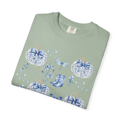 Blue Coquette Pumpkin T-Shirt-Fall Pumpkin Patch Outfit