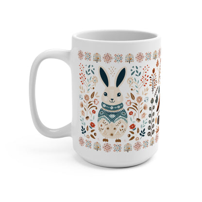 Rabbit Coffee Mug Folk Art - Scandinavian Coffee Cup