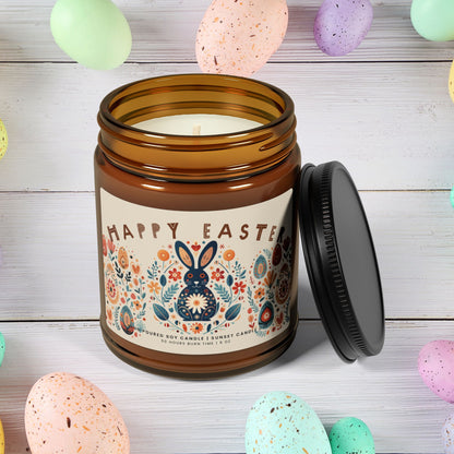 Easter Candle for Spring Decor with Scandinavian Folk Art -Cozy Thank you Gift Idea