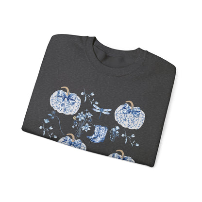 Blue Coquette Pumpkin Sweatshirt - Cozy Floral Women Fall Outfits
