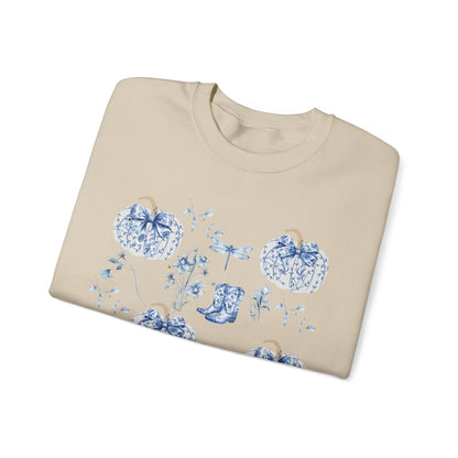 Blue Coquette Pumpkin Sweatshirt - Cozy Floral Women Fall Outfits