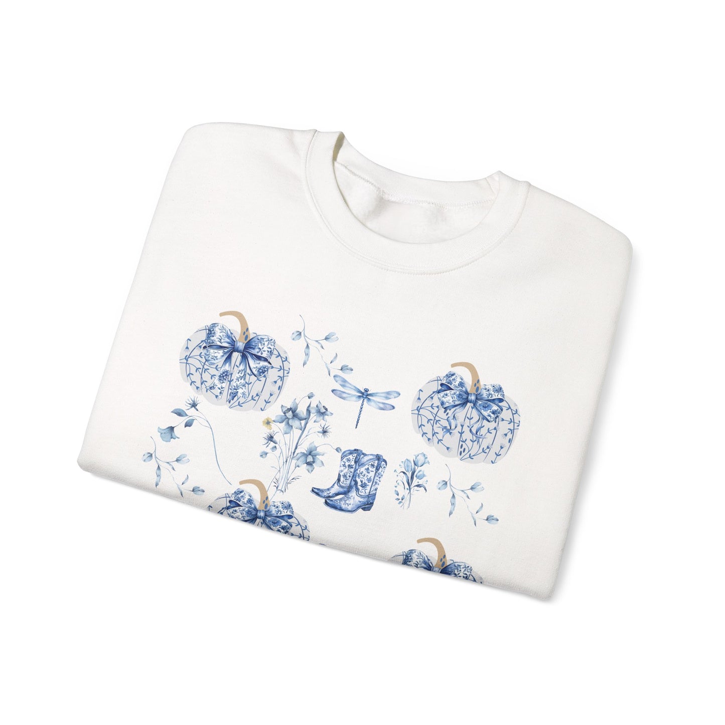 Blue Coquette Pumpkin Sweatshirt - Cozy Floral Women Fall Outfits