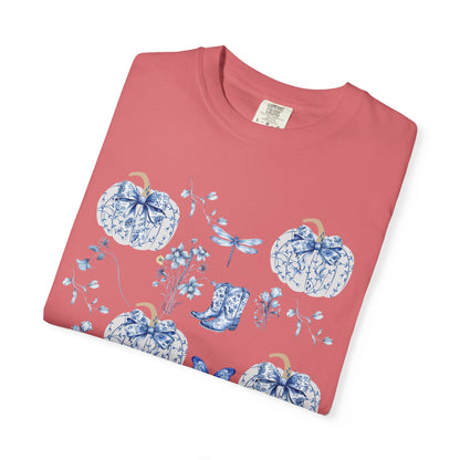 Blue Coquette Pumpkin T-Shirt-Fall Pumpkin Patch Outfit