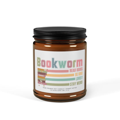 Bookworm Scented Soy Candle - Librarian Gift Bookish Girl Candle - Book Club Gift idea