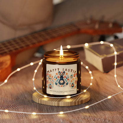 Easter Candle for Spring Decor with Scandinavian Folk Art -Cozy Thank you Gift Idea