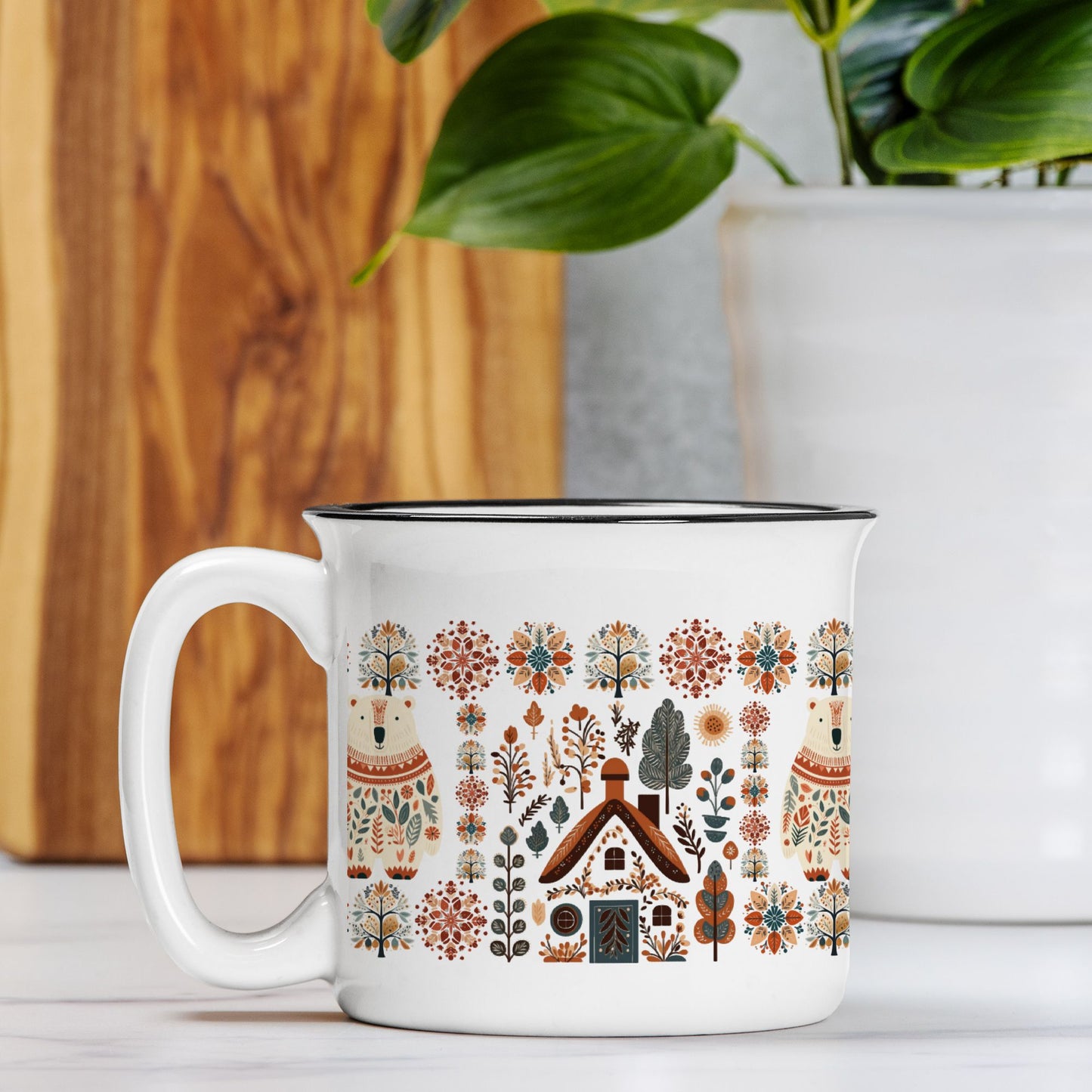 Polar Bear Campfire Mug Gift Ceramic Scandinavian Design Home Decor