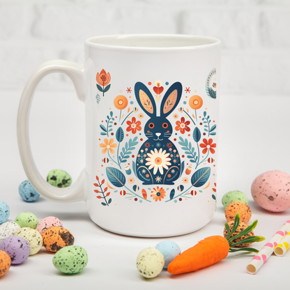 Rabbit nordic folk art Mug, Appreciation Gift Coffee Mug Scandinavian Design Cozy Mug