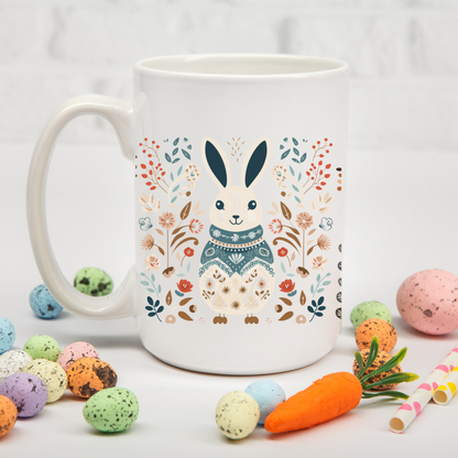 Rabbit Coffee Mug Folk Art - Scandinavian Coffee Cup
