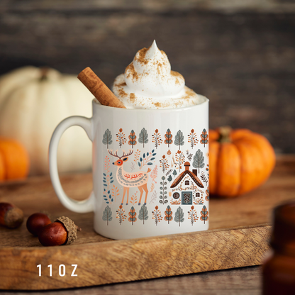Deer Nordic Folk Art Mug -Woods Deer Season Cozy Hygge Mountains Mug