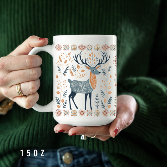 Deer Nordic Folk Art Cozy Mug Gift - Rustic Woods Hunting Gift